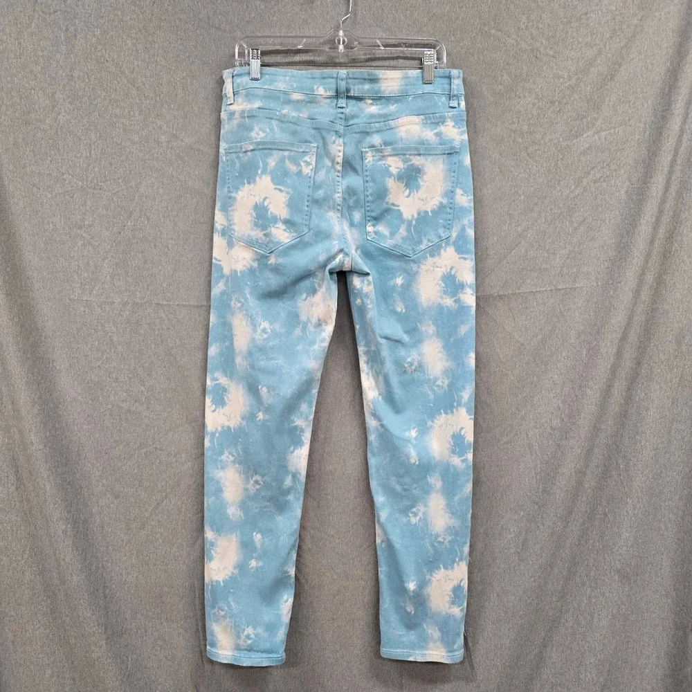 Womens Blue White Tie Dye Slim Fit Pants Size‎ 34 Cloud Print Streetwear Jeans